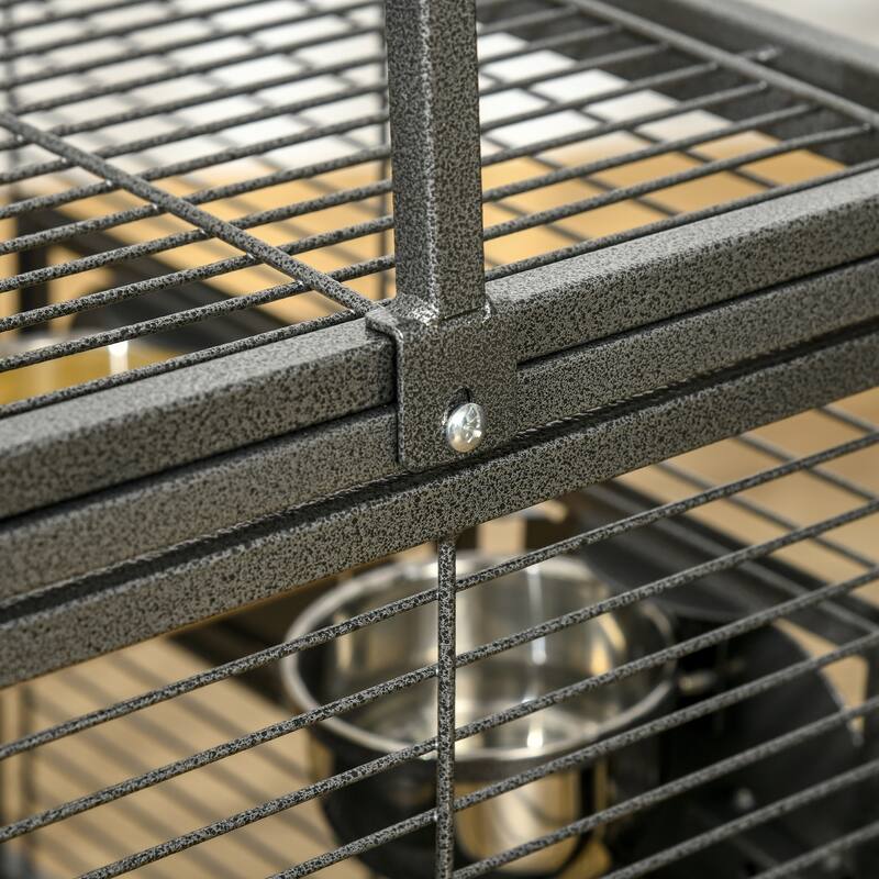 Black Vein Metal Bird Cage with Wooden Perch Stainless Steel Bowls and Multiple Doors for Small Birds