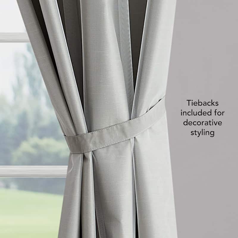 Creative Home Ideas Augusta Faux Silk Blackout with Sheer Overlay Grommet Window Curtain Panel Pair with Tiebacks