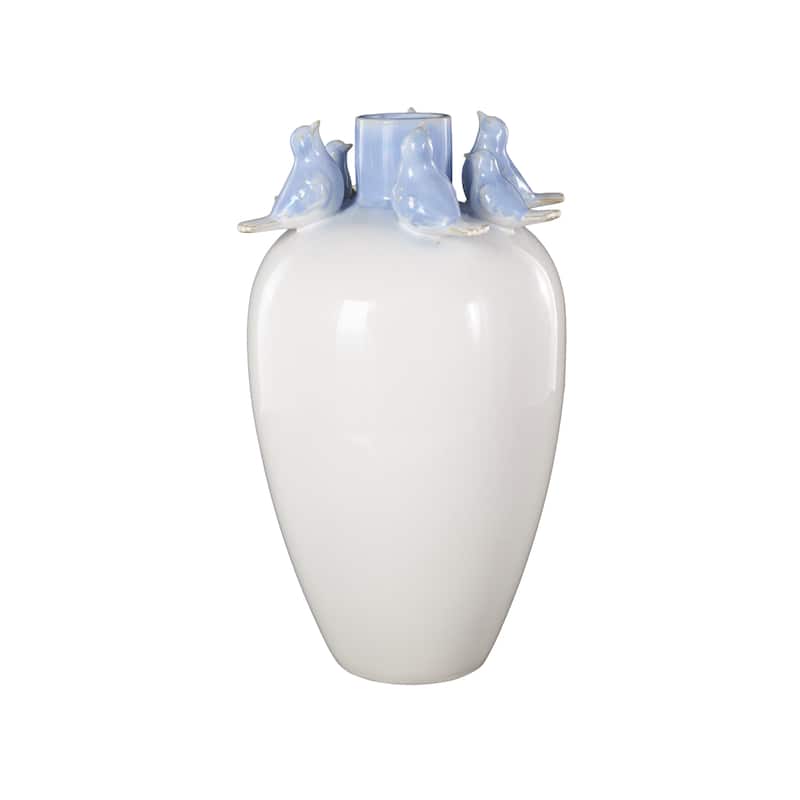 Ceramic Bird Vase with Blue Accents - White - Roche River Decor