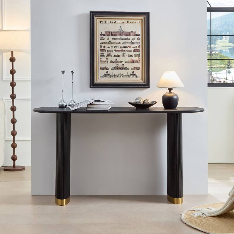 Length 59.1 Inch Entryway Table, Narrow Console Table with Unique Stainless Steel Legs, Modern MDF Sofa Table - Black
