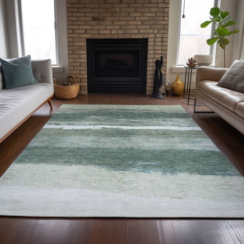Machine Washable Indoor/Outdoor Watercolor Ombre Chantille Rug
