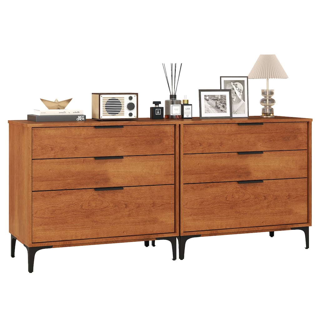 Gymax 2PCS 3-Drawer Dresser w/ Metal Support Legs & Anti-tipping Kit