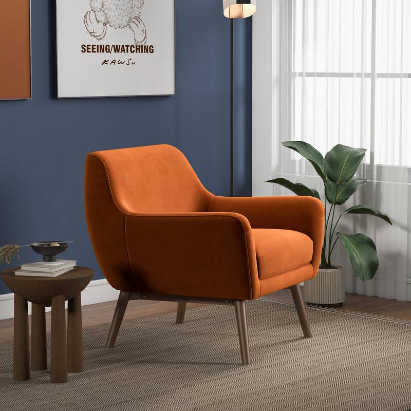 GDFStudio - Panom Modern Velvet Lounge Chair with Walnut Wood Base
