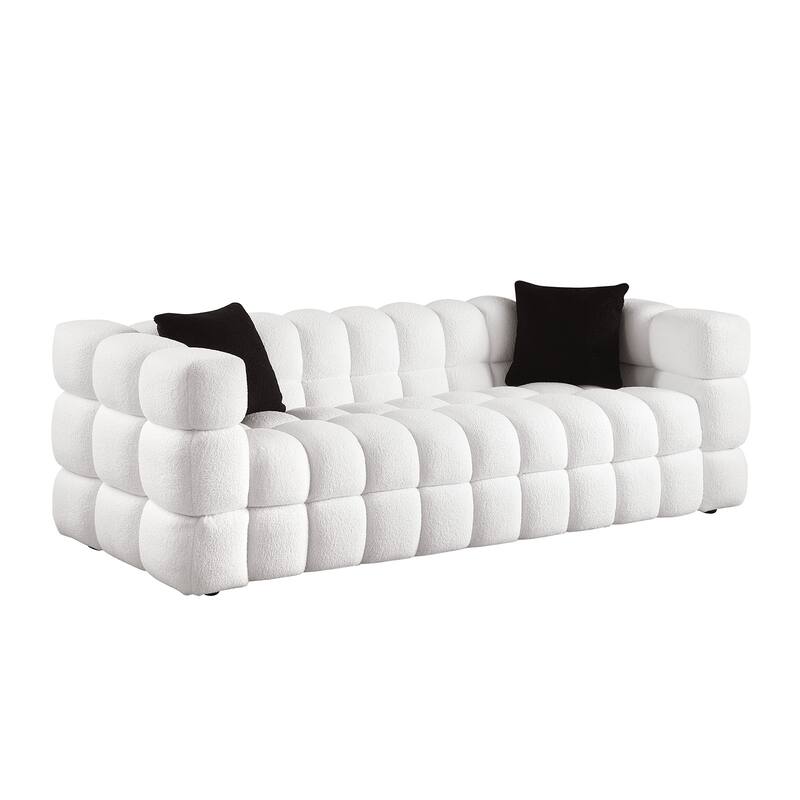 84.3" Boucle Marshmallow Sofa - 3-Seater with 35.8" Deep Seat, Ergonomic Design for US Homes and 2 Pillows
