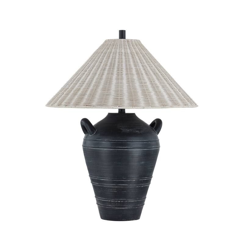 Brookfield 27" Table Lamp with Rattan Shade, Black
