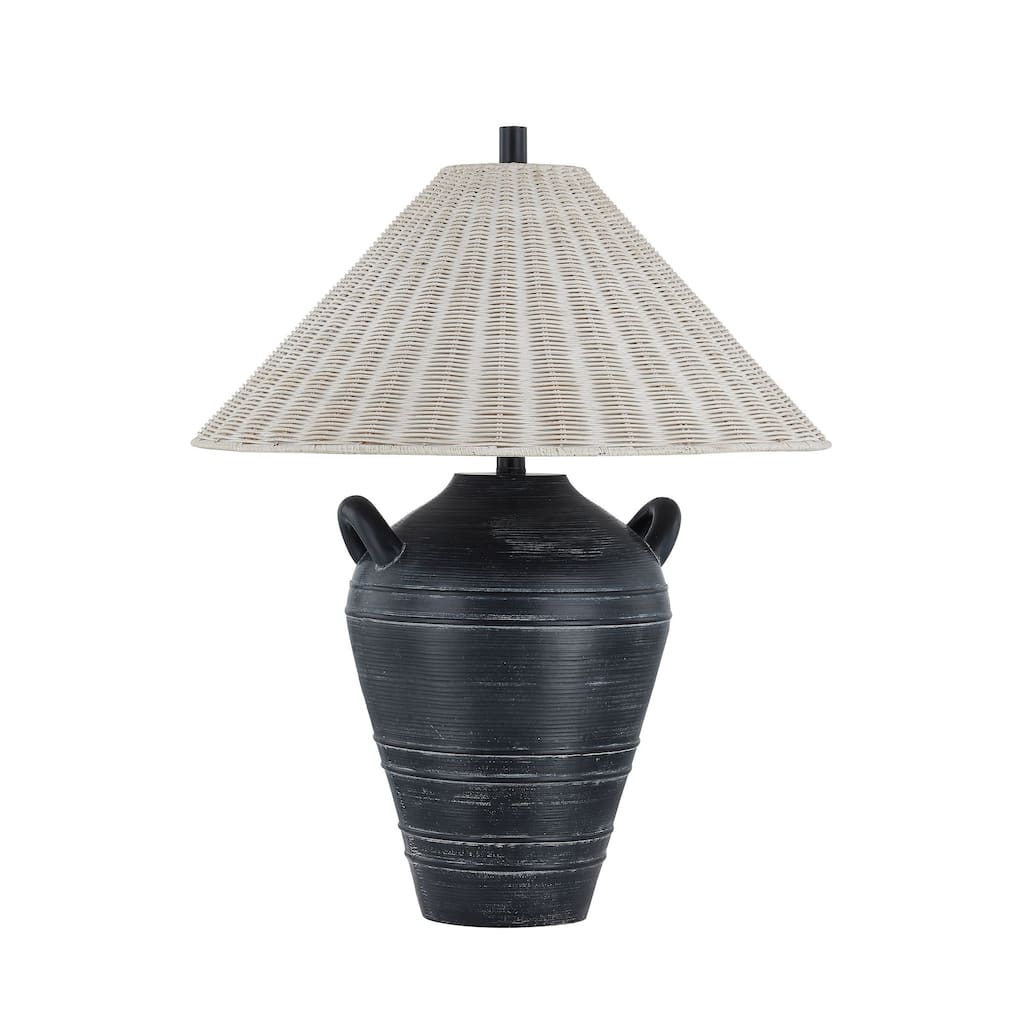 Brookfield 27" Table Lamp with Rattan Shade, Black