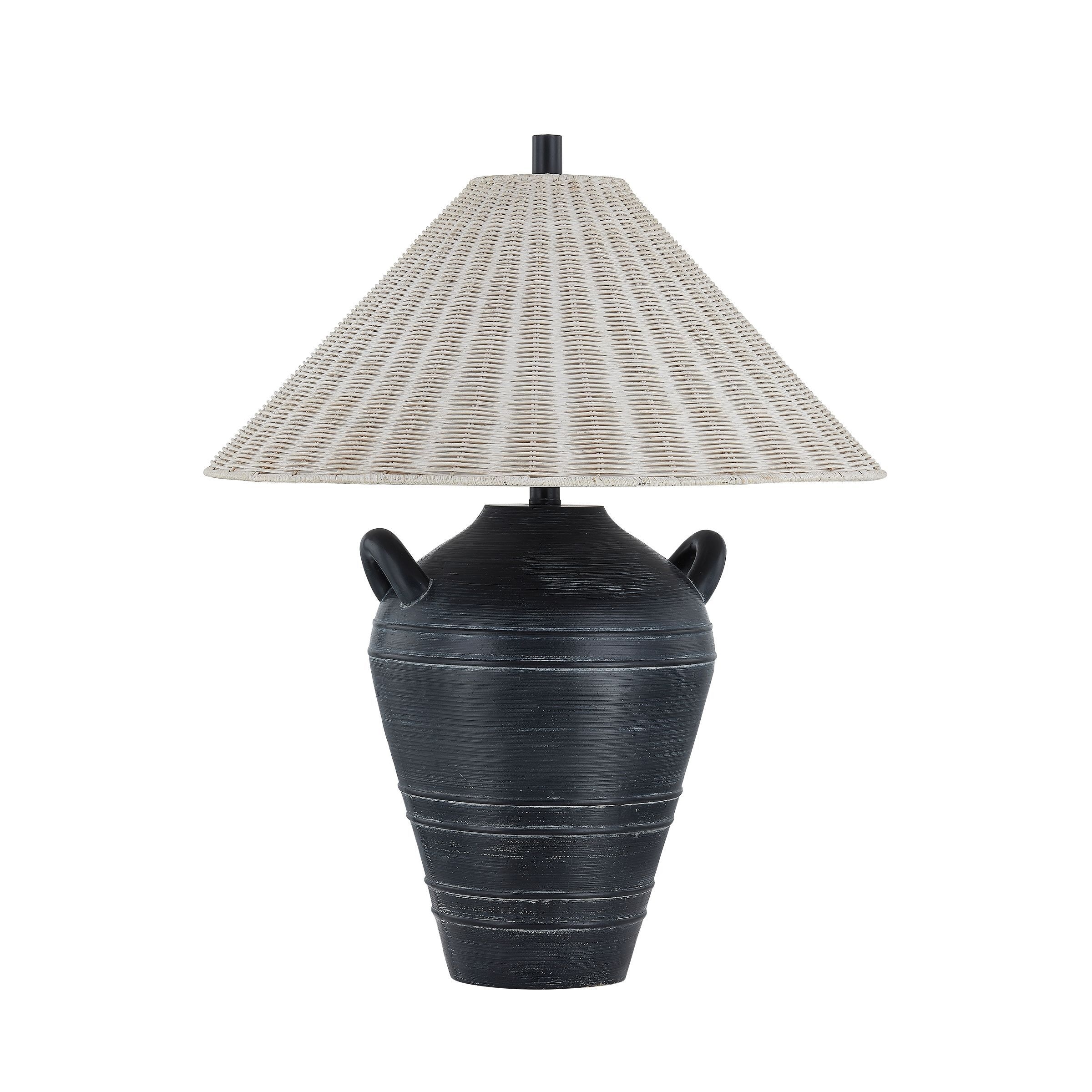 Brookfield 27" Table Lamp with Rattan Shade, Black