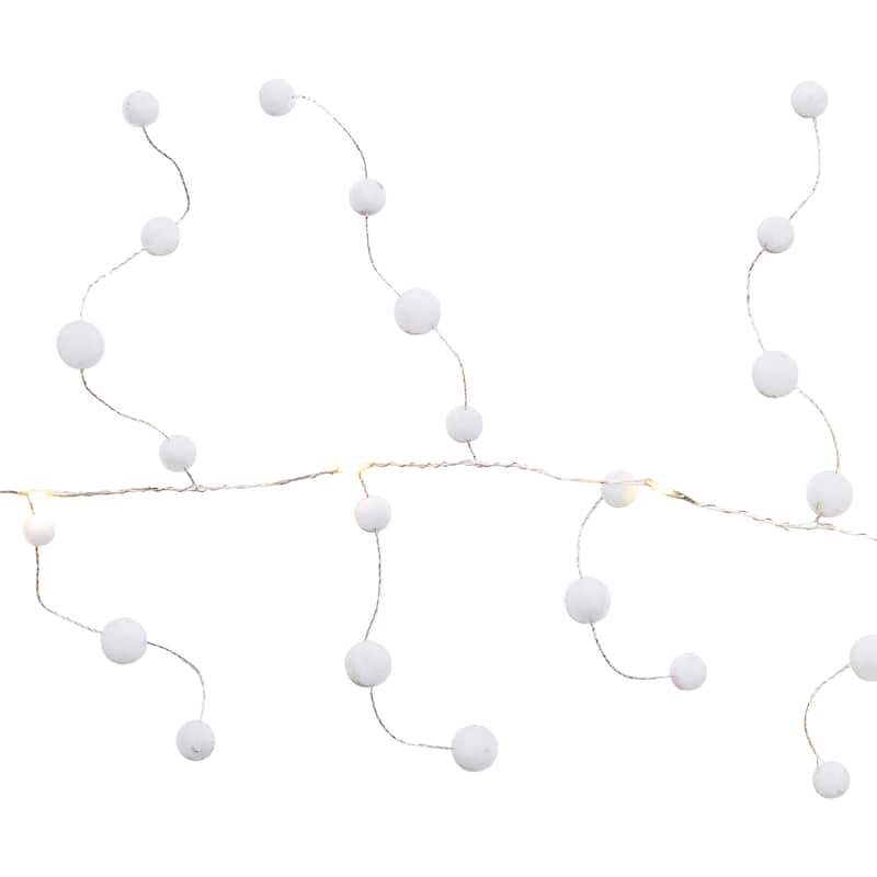 LED Lighted B/O Pom Pom Christmas Garland Lights - Cool White - 4.25' Clear Wire - 10ct