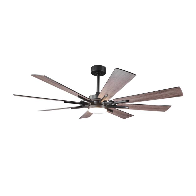 60" Matte Black Large Windmill Farmhouse Integrated LED Ceiling Fan with Light and Remote - 60"Wx12.8"H