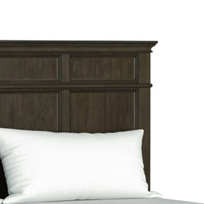 Revy Queen Size Bed, Traditional Crown Moldings, Gray Solid Wood