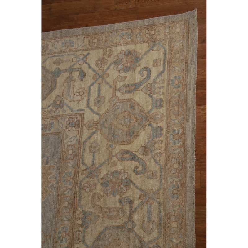 Hand Knotted Oriental 100% Wool Carpet Transitional Medallion Greys & Charcoal Oushak Area Rug - 17' 5'' X 12' 5''