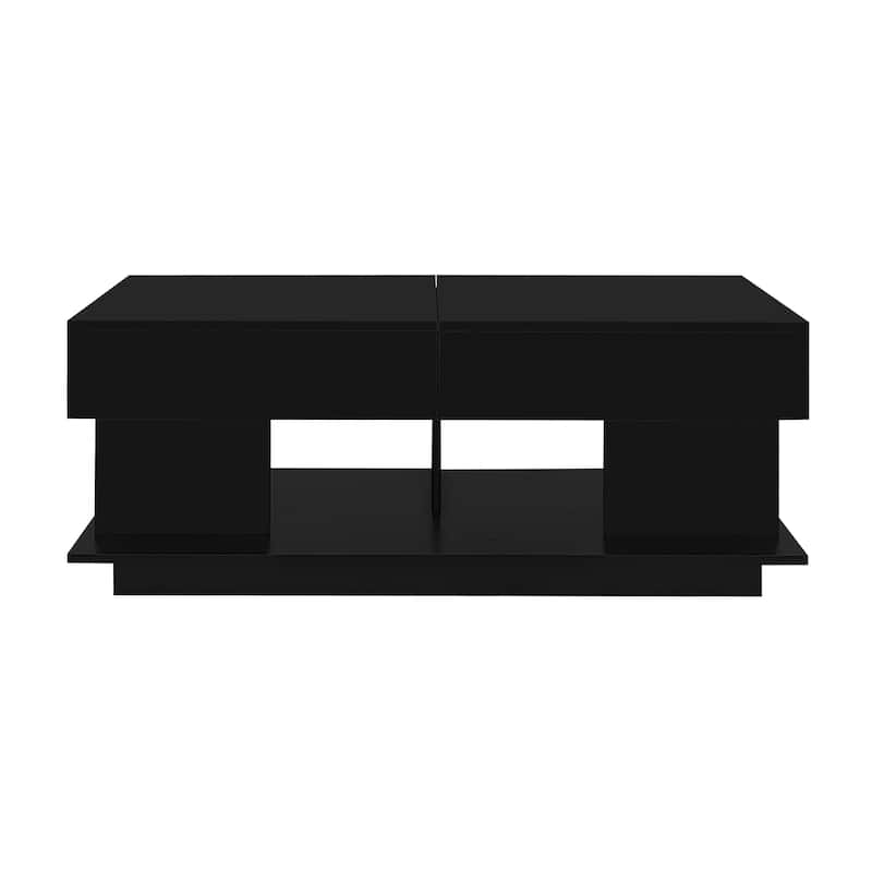 Extendable Coffee Table End Table with 16-Color LED Lighting, Central Coffee Table with Hidden Storage