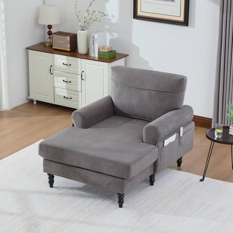Modern Minimalist Chenille Fabric Chaise Lounge Recliner Single Sofa Living Room Bedroom