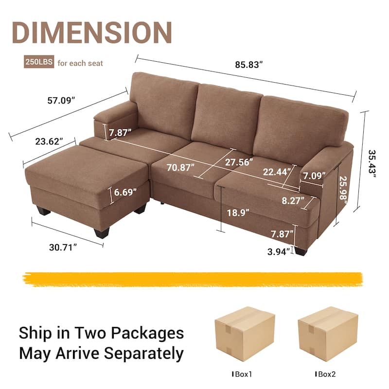 L-shaped Chaise Sectional Sofa with Movable Ottoman, Hidden Storage in Armrests & Seats, Storage Couches with Thick Cushions