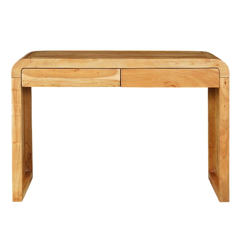 Arlow Console Table 43" Wide Top Handcrafted Natural Brown Acacia Wood Dual Drawer Storage