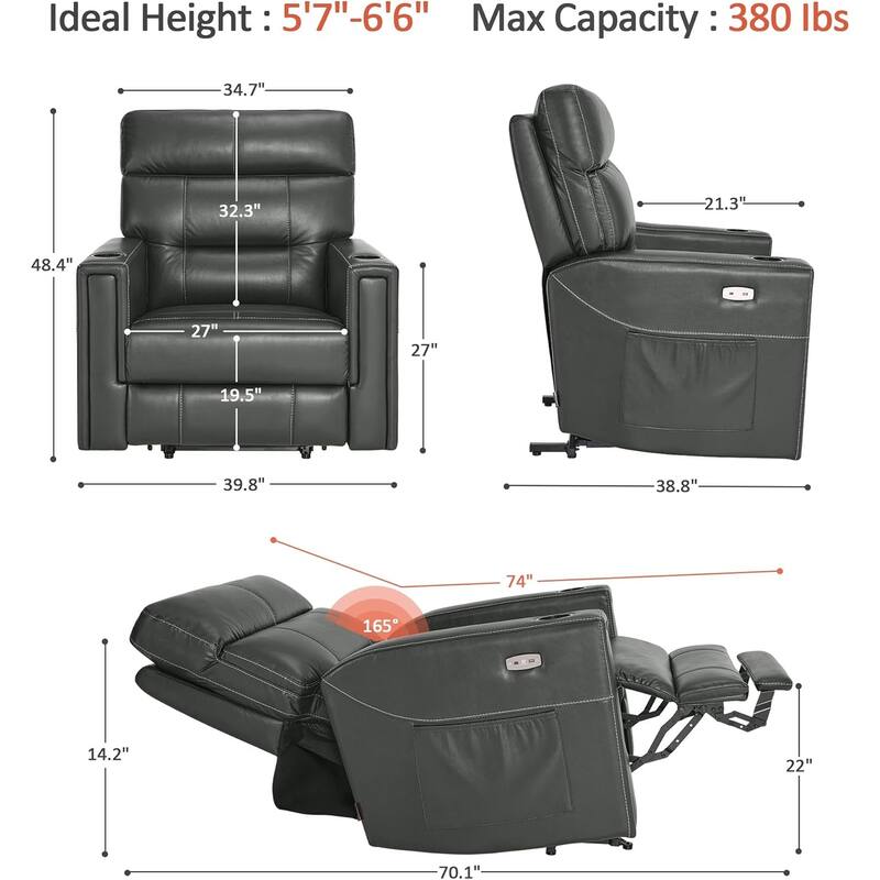 MCombo 380lbs Oversized Dual Motors Power Lift Recliner Chair, for Heights 5'7''-6'6" Big and Tall People, Faux Leather R7177