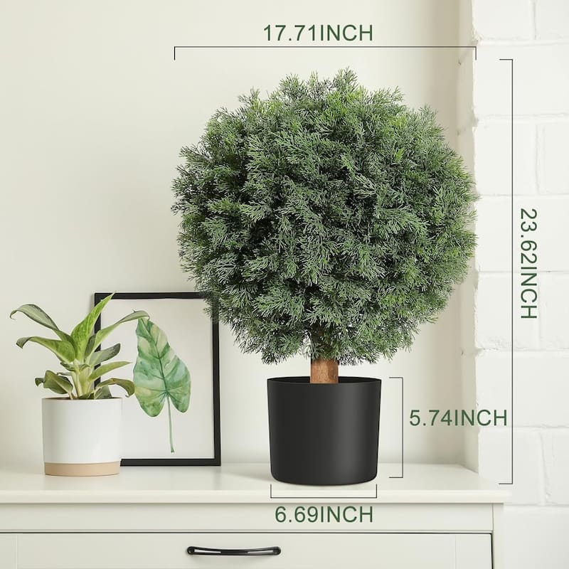 Set of 2 Artificial Cedar Topiary Ball Trees with Black Nursery Pot - 23.62 inch