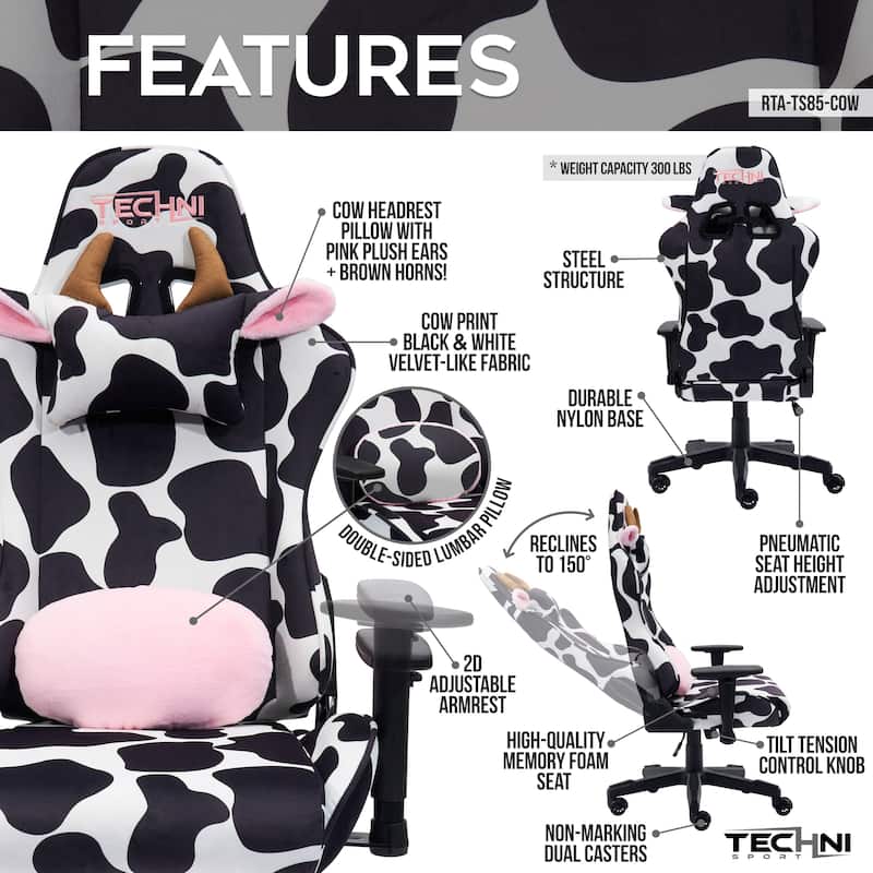 TS85 COW Print LUXX Series Gaming Chair