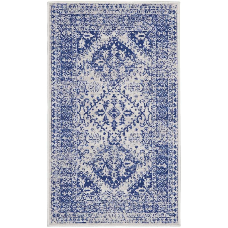 Nourison Whimsicle Boho Floral Geometric Ivory Navy Area Rug