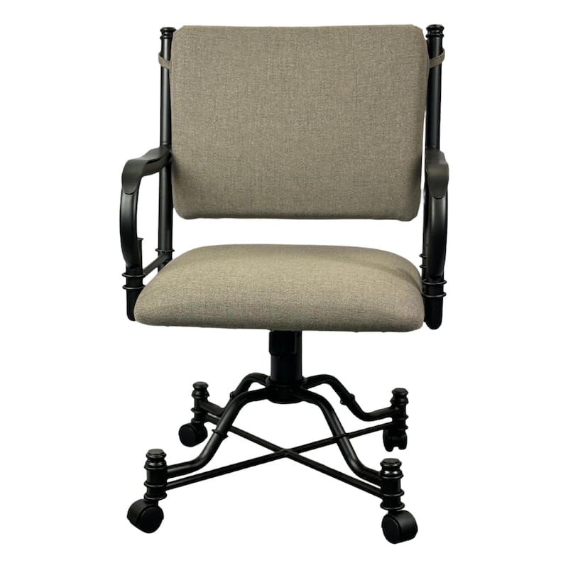 Tempo Furniture Bullseye Caster Swivel Tilt Dining Chair w/ Arms Armchair Pebblestone Powder Coat Finish & Stanford Taupe Fabric