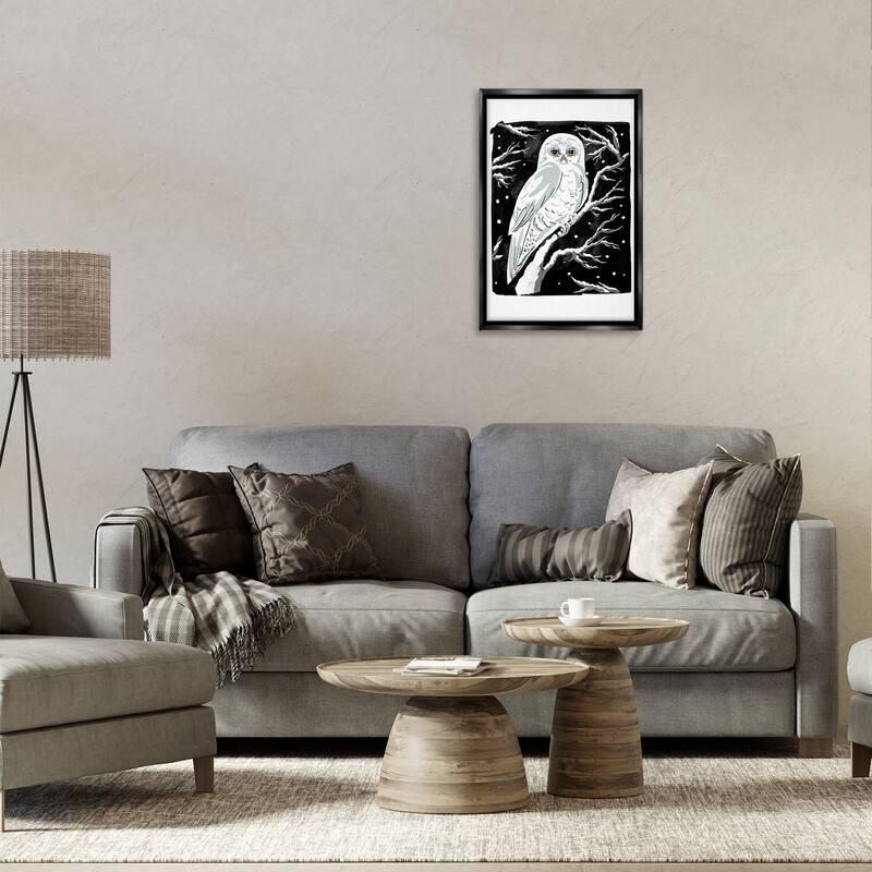 Stupell Forest Owl & Calm Snowfall Framed Floater Canvas Wall Art Design By Hannah Moren
