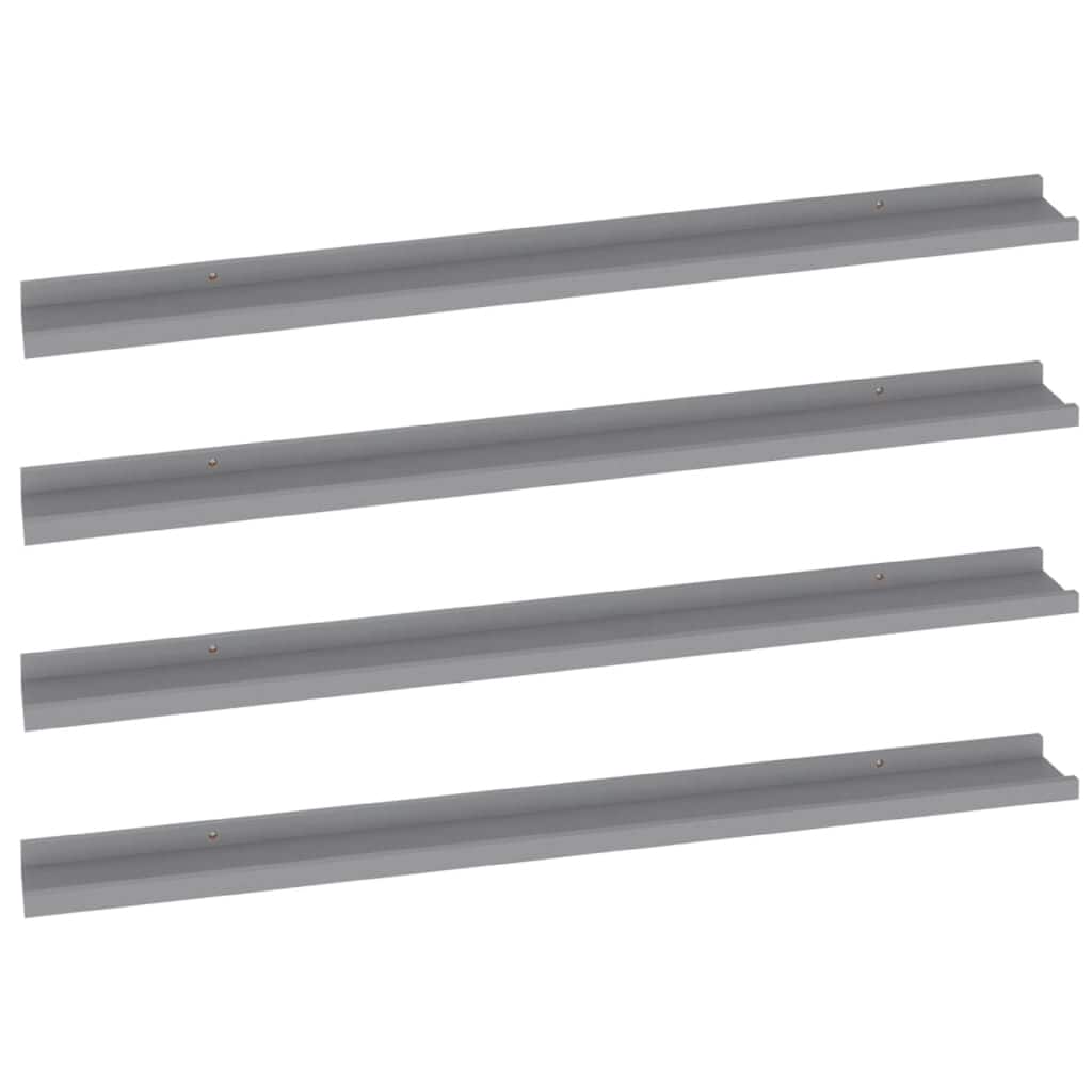 Yuli Modern Wall Shelf Set of 4, Raised Ledge Design, Gray MDF 39 Inch