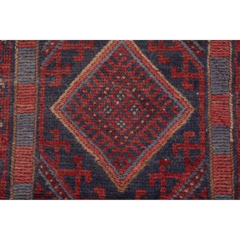 Hand Knotted Oriental 100% Wool Carpet Traditional Tribal Navy Blue & Blues Balouch Runner Rug - 7' 10'' X 1' 11''
