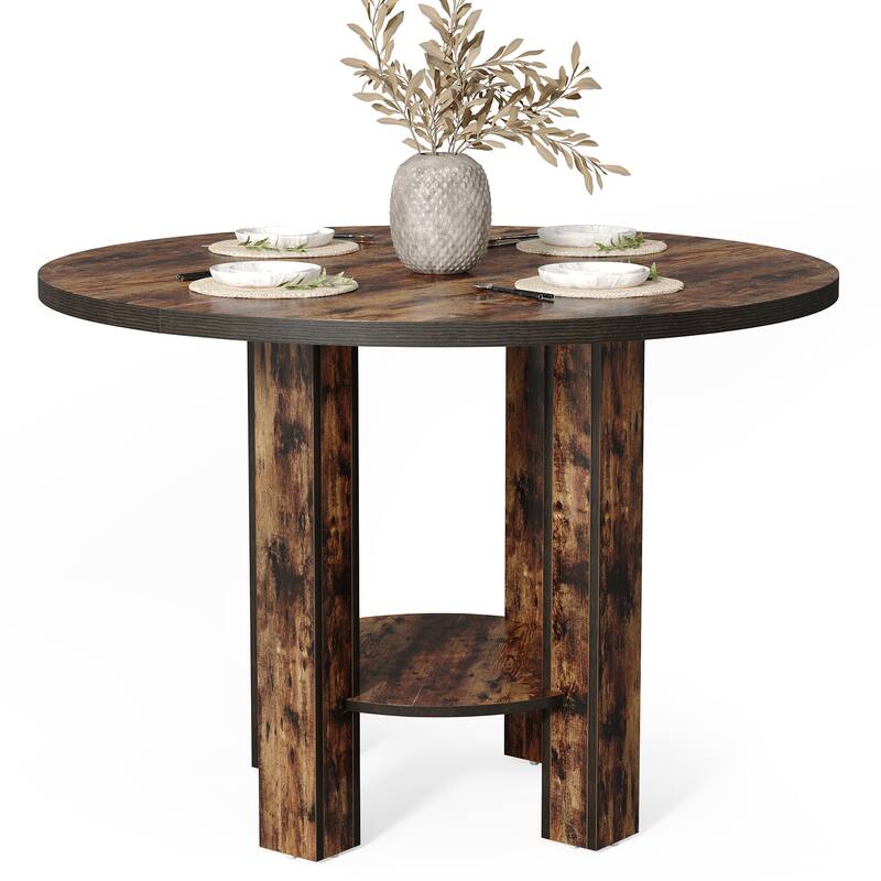 39-Inch Small Farmhouse Round Dining Table with Storage for 4