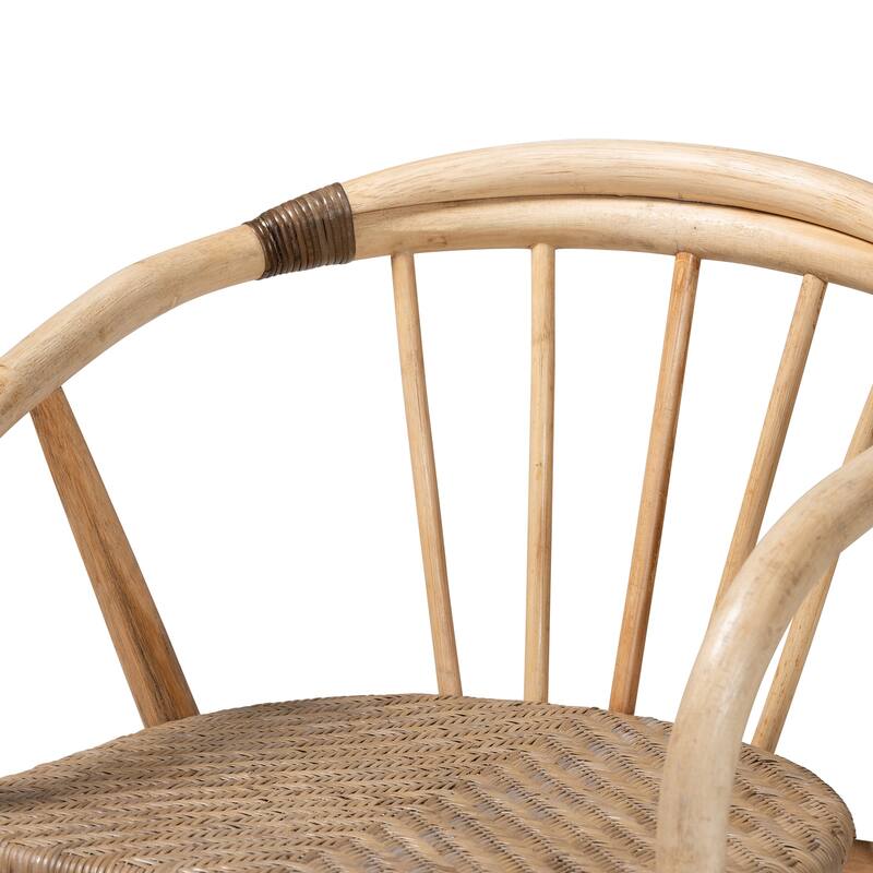 Rattan Dining Chair - Natural Brown Armrest Accent Chair - Boho Style Furniture for Kitchen or Dining Room
