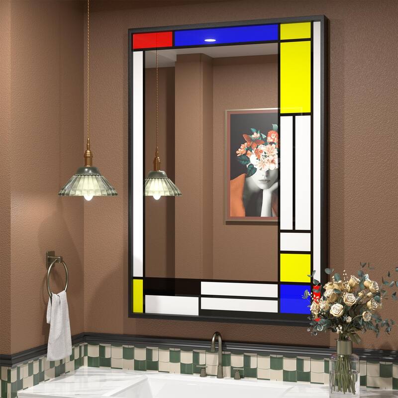 Window Pane Wall Decor Bathroom Vanity Mirror Mounted - 36" x 24" - Multi