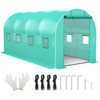 15x7x7 FT Walk-in Greenhouse with A Roll-Up Zipper Door and 8 Windows - 15x7x7 FT