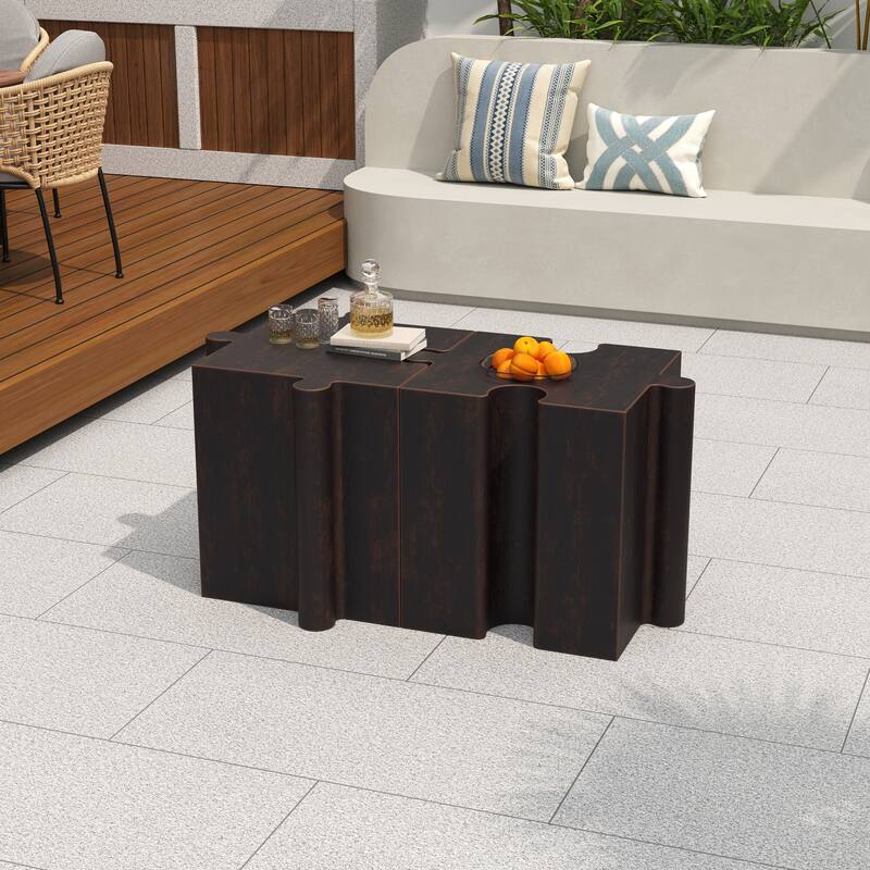 Roomfitters 2-Piece Puzzle Table Set, Interlocking Modular MGO Side Tables with 1 Convex & 1 Concave Unit, Antique Copper