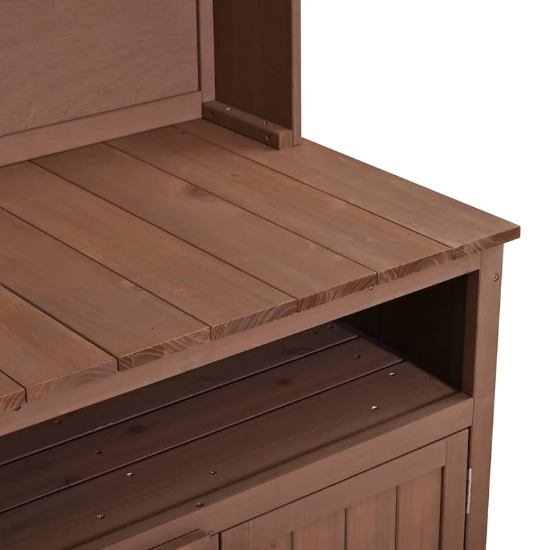 45" Fir Wood Outdoor Potting Bench with Hutch, Cabinets, and Drawers