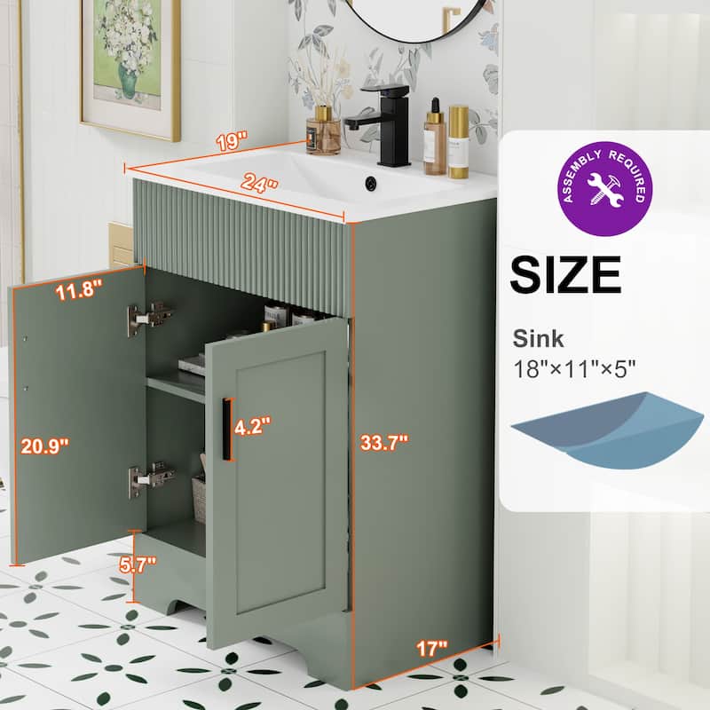 Modern 24/30/36/48" Wave-Line Bathroom Vanity Set with Sink & Faucet