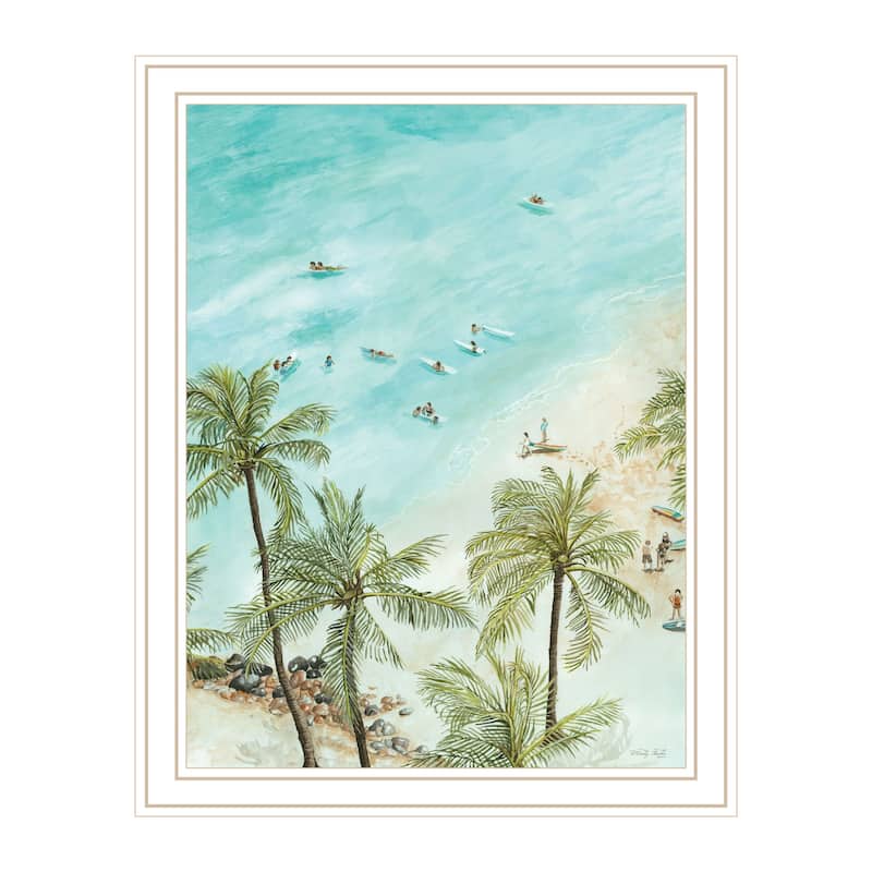 TrendyDecor4U Contemporary "SURFING FROM AFAR" Framed Print Wall Art - White