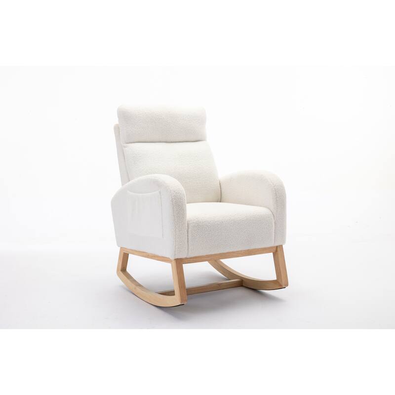 Teddy Fabric Rocking Chair With Right Pocket For Indoor