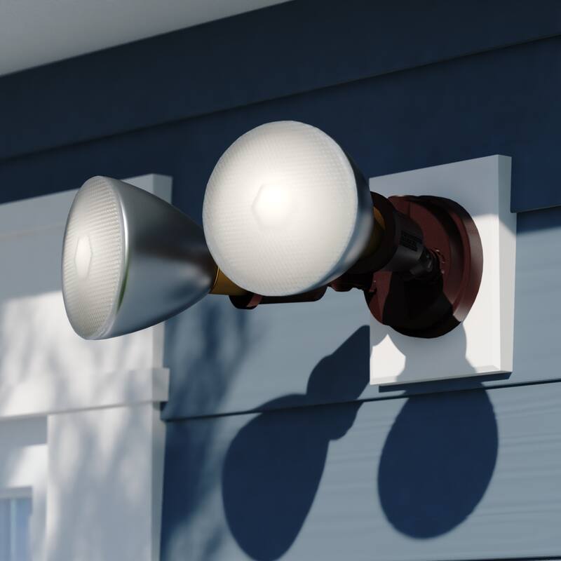 2 Light Outdoor Security Flood Light with Adjustable Heads - Switch Controlled - Bronze - 6.75-in W x 4.25-in H x 6.75-in D