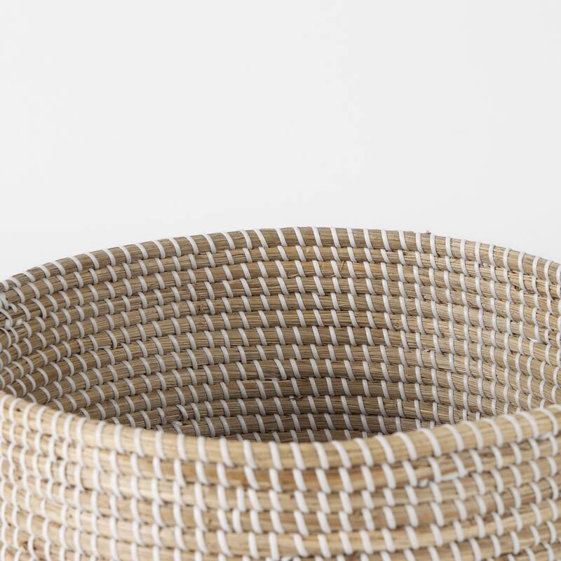Maddie 13.8L x 13.8W X 15.0H (Set of 3) Light Brown W/White Dipped Seagrass Round Basket W/ Handles