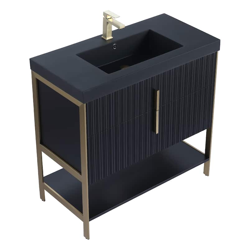 Fine Fixtures Serenity Modern Bathroom Vanity with Black Gel Acrylic Top