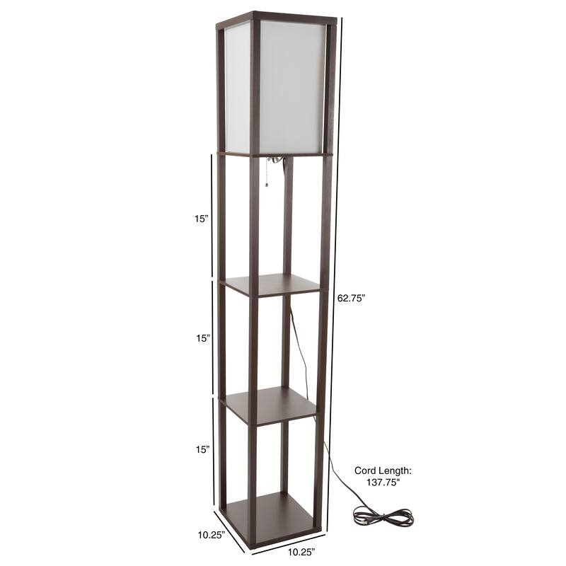 Lavish Home LED Floor Lamp with 3 Shelves, Brown