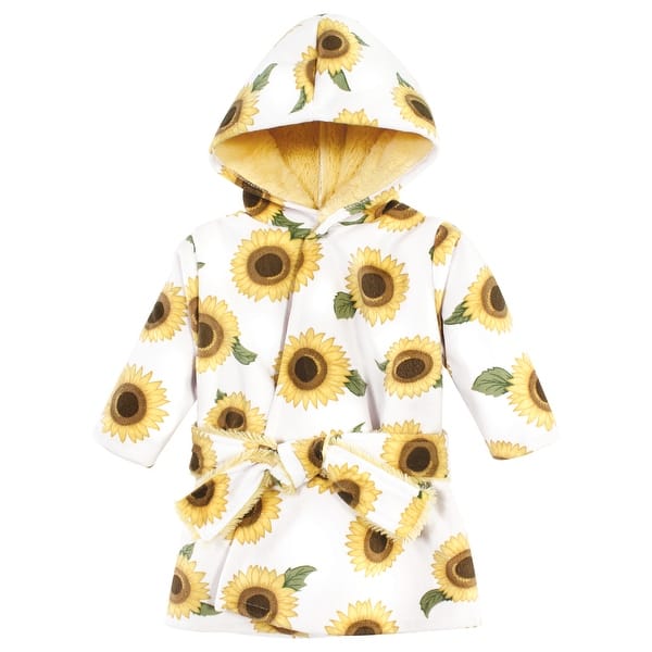 slide 1 of 1, Hudson Baby Infant Girl Mink with Faux Fur Lining Pool and Beach Robe Cover-ups, Sunflower 0-6 Months - Sunflower
