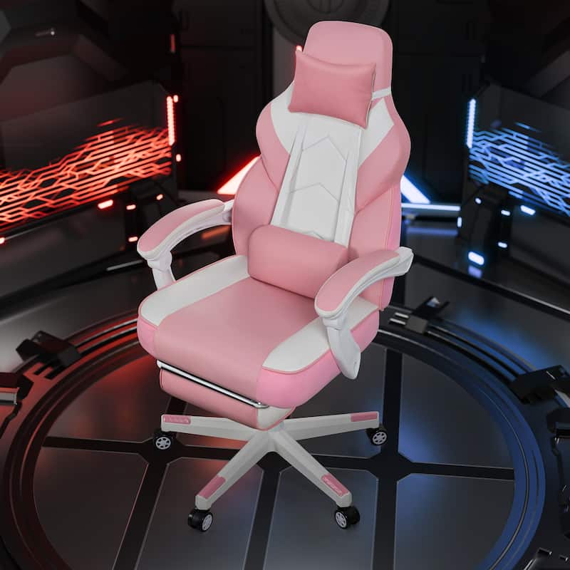 Futzca Gaming Chair PU Leather Office Chair with Headrest, Footrest & Massage Lumbar Support