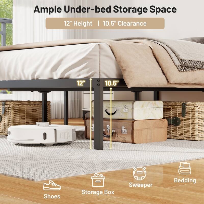 Gymax Queen Size Metal Bed Frame Heavy Duty Support Slats Mattress