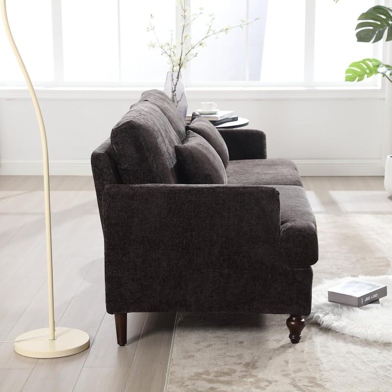 Roomfitters Chenille Loveseat Sofa, Mid-Century 2-Seat Upholstered Couch with Wooden Legs for Living Room