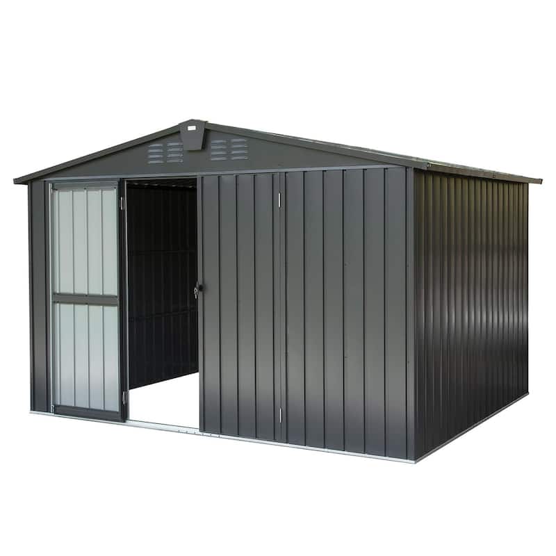 GDFStudio - Summit Galvanized Steel Backyard Storage Shed with Windows and Lockable Door