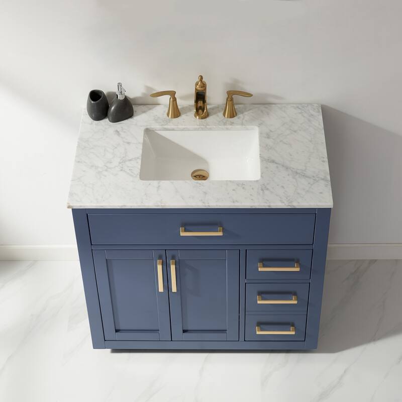 Altair Ivy Single Bathroom Vanity Set and Carrara White Countertop without Mirror