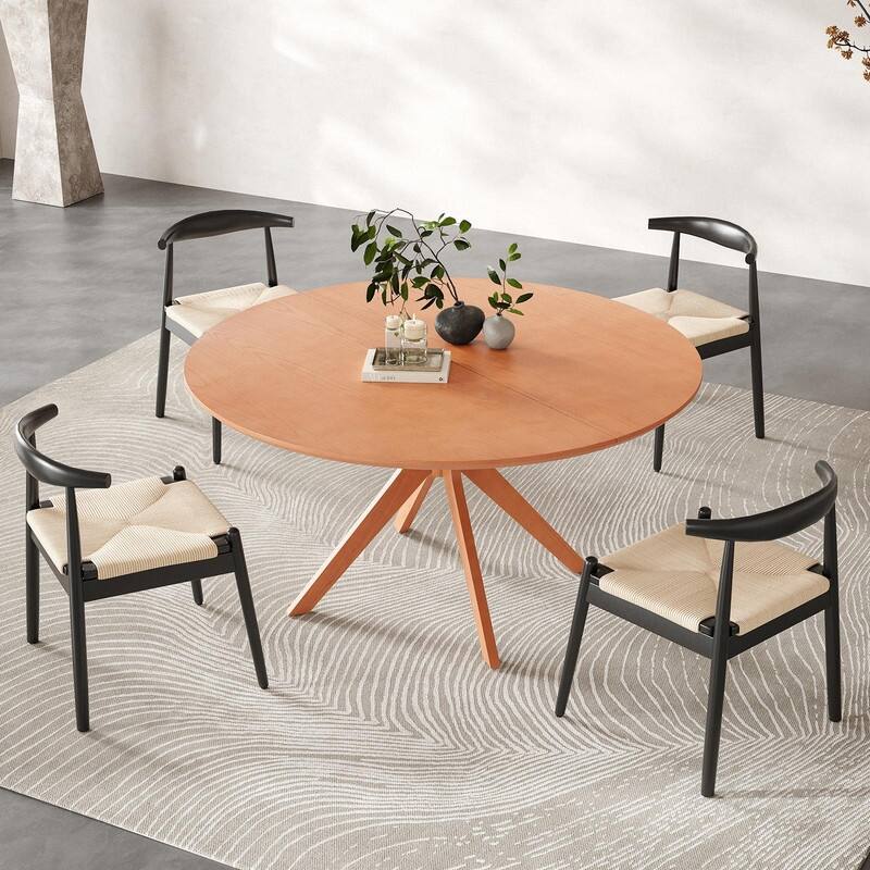 47.2" Solid Wood Round Dining Table - Kitchen Table for 4-6 with Intersecting Pedestal Base