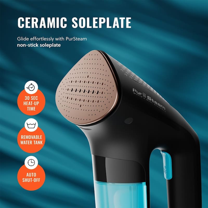 PurSteam SteamPulse Pro Handheld Steamer for Clothes, Portable, Travel Steamer Iron Press Wrinkle Remover with Fabric Brush