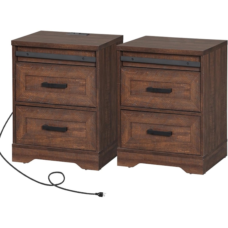 24.3-inch Tall Farmhouse Nightstand Set of 2 with Charging Station