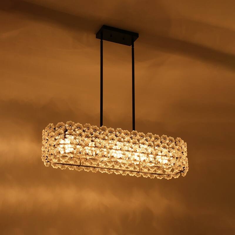 Glam 5-Light Glass Blossom Lantern Linear Island Chandelier 36.2 in